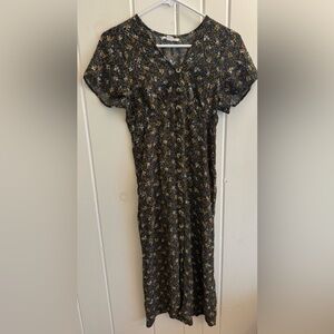 O’Neal Floral Black Midi Dress with Puff Sleeves